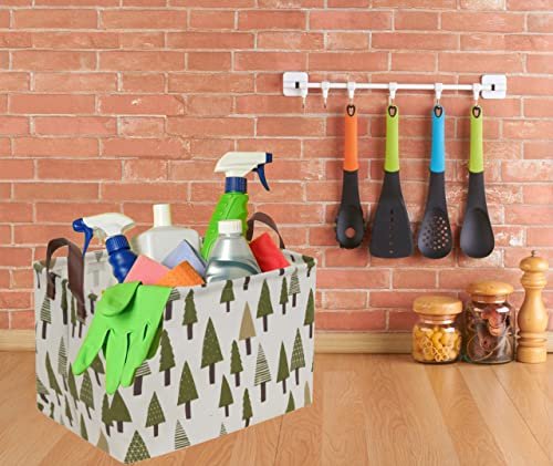 Rectangular Canvas Storage Bins,Waterproof Storage Basket,Collapsible Toy Organizer Bin with Handles for Clothes Storage, Kid's Toy Box,Book Bag (Tree)