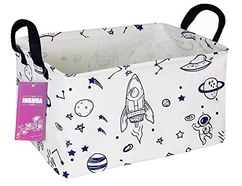 Rectangular Storage Basket Fabric Organizer Bin for Toys,Books,Clothes,Gifts,Pets-Perfect for Home,Office,Nursery,Dorm,Shelf(Rec Spaceships)