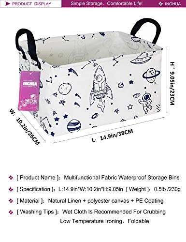 Rectangular Storage Basket Fabric Organizer Bin for Toys,Books,Clothes,Gifts,Pets-Perfect for Home,Office,Nursery,Dorm,Shelf(Rec Spaceships)