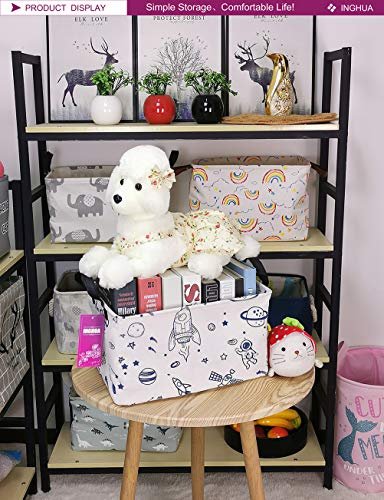 Rectangular Storage Basket Fabric Organizer Bin for Toys,Books,Clothes,Gifts,Pets-Perfect for Home,Office,Nursery,Dorm,Shelf(Rec Spaceships)
