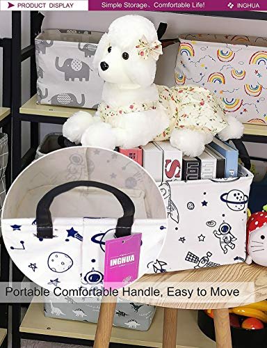 Rectangular Storage Basket Fabric Organizer Bin for Toys,Books,Clothes,Gifts,Pets-Perfect for Home,Office,Nursery,Dorm,Shelf(Rec Spaceships)