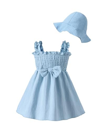Renotemy Baby Girl Dress Summer Outfits Toddler Girls Clothes Boho Casual Sundress Infant Flower Dresses with Cute Hat