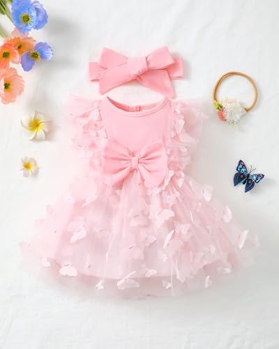 Renotemy Baby Girl Flower Dress Summer, Tutu Tulle Boho Princess Wedding Birthday Party Dresses for Infant Girls 0-18 Months
