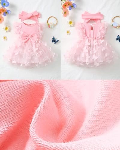 Renotemy Baby Girl Flower Dress Summer, Tutu Tulle Boho Princess Wedding Birthday Party Dresses for Infant Girls 0-18 Months