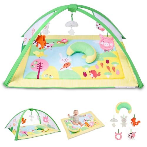 Riverbaby Baby Gym Play Mat, Oversize Play Gym Mat with 6 Detachable Toys Washable Tummy Time Mat Promotes Motor Skills & Sensory Development Baby Activity Gym Mat, Newborn Infant Play Gym 0-12 Months
