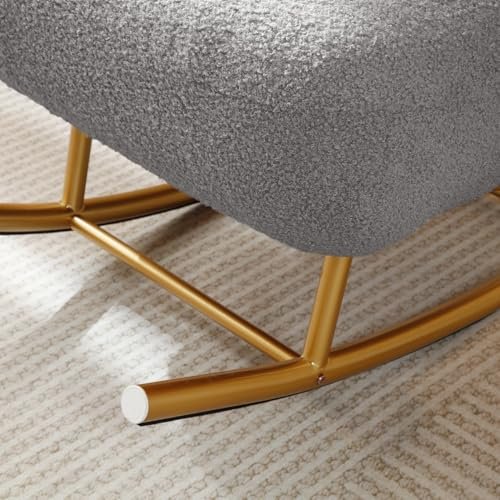 Rocking Chair Nursery, Modern Sherpa Fabric Glider Rocker Rocking with Gold Metal Frame, Rocking Accent Chairs for Living Room, Bedroom, Office (Gray Teddy)