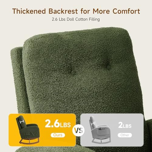 Rocking Chair Nursery, Rocking Chairs with Solid Wood Legs, Teddy Fabric, Glider Chair with Upholstered High Backrest, Nursery Chair for Living Room, Baby Room, Bedroom (Green)