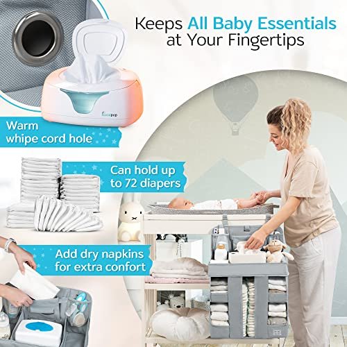 ROYAL RUSU Premium Diaper Organizer for Crib, Changing Table, Playard, Wall & Door – Hanging Caddy for Baby Essentials – Nursery Storage Gift for Boys & Girls