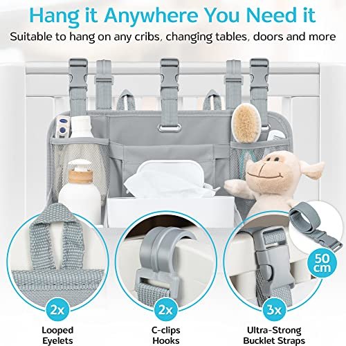ROYAL RUSU Premium Diaper Organizer for Crib, Changing Table, Playard, Wall & Door – Hanging Caddy for Baby Essentials – Nursery Storage Gift for Boys & Girls