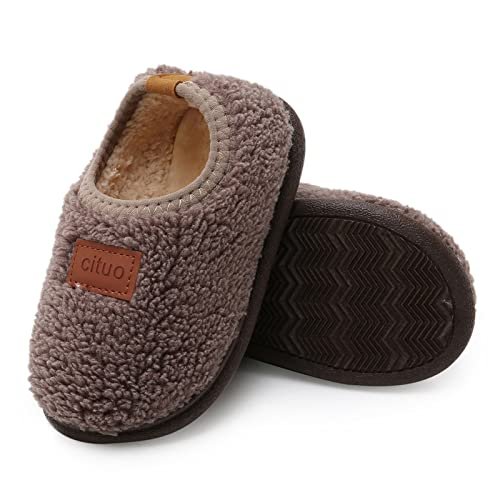 RVROVIC Boys Girls House Warm Slippers Fuzzy Winter Soft Slippers for Kids Fleece Non-slip Toddler Home Indoor Shoes