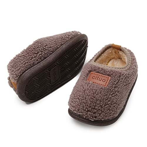 RVROVIC Boys Girls House Warm Slippers Fuzzy Winter Soft Slippers for Kids Fleece Non-slip Toddler Home Indoor Shoes