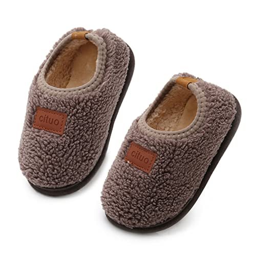 RVROVIC Boys Girls House Warm Slippers Fuzzy Winter Soft Slippers for Kids Fleece Non-slip Toddler Home Indoor Shoes