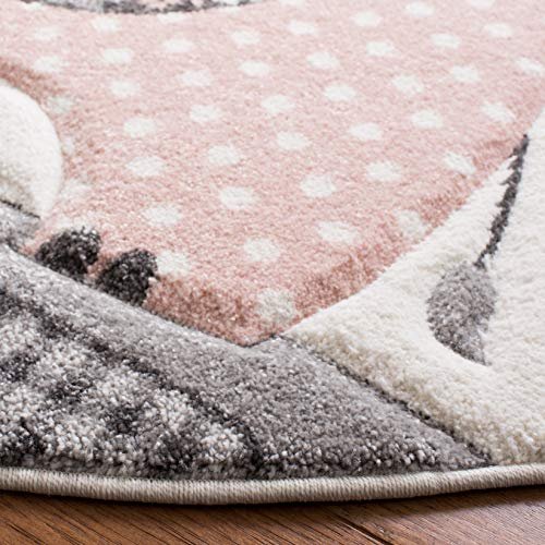 SAFAVIEH Carousel Kids Collection Area Rug - 4' Round, Pink & Ivory, Animal Design, Non-Shedding & Easy Care, Ideal for High Traffic Areas for Boys & Girls in Playroom, Nursery, Bedroom (CRK127P)