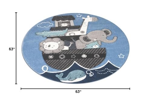 SAFAVIEH Carousel Kids Collection Area Rug - 5'3" Round, Blue & Grey, Animal Design, Non-Shedding & Easy Care, Ideal for High Traffic Areas for Boys & Girls in Playroom, Nursery, Bedroom (CRK121B)