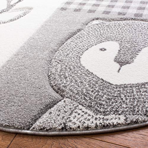 SAFAVIEH Carousel Kids Collection Area Rug - 5'3" Round, Grey & Ivory, Animal Design, Non-Shedding & Easy Care, Ideal for High Traffic Areas for Boys & Girls in Playroom, Nursery, Bedroom (CRK188B)