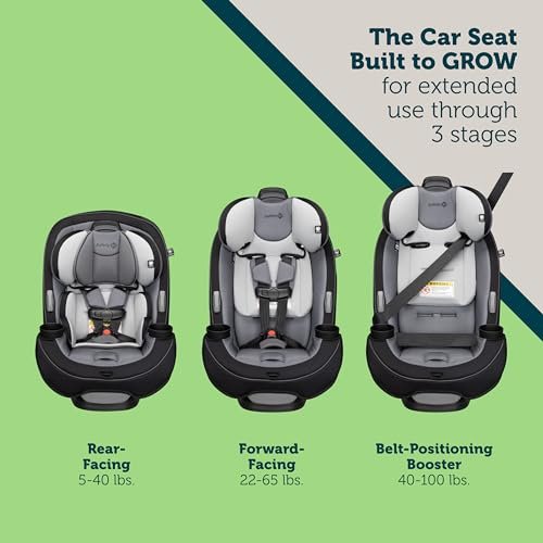 Safety 1st Grow and Go All-in-One Slim Convertible Car Seat, Rear Facing, 5-40 lbs, Forward Facing (30–65 lbs), High Back Booster Seat 40-100 pounds, Harvest Moon