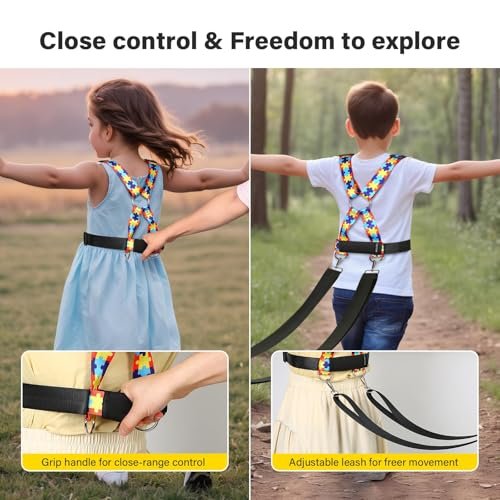 Safety Harness Leash for Special Needs Child Aged 3-12 Years Fully Ajustable, Sturdy Walking Harness for Older Children with Grab Handle, Keeping Active ADHD/ASD Autism Kids Safe in Public