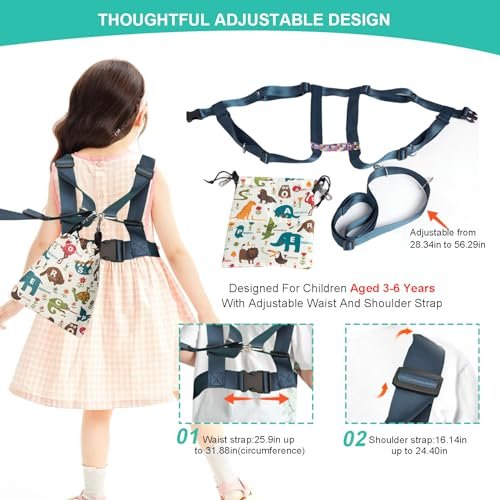 Safety Walking Harness for Older Children, Kids Secure Walking Leash with Adjustable Tether for Autism,Special Needs ADHD ASD Child, Youth Autism Elopement Harness with Pouch