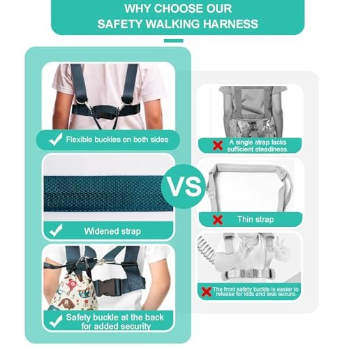 Safety Walking Harness for Older Children, Kids Secure Walking Leash with Adjustable Tether for Autism,Special Needs ADHD ASD Child, Youth Autism Elopement Harness with Pouch
