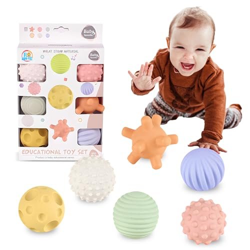 Sensory Balls for Babies,Ball for Toddlers 1-3, Soft & Textured Montessori Baby Toys 6 to 12 Months,Wheat Straw Soft Montessori Toys for Babies