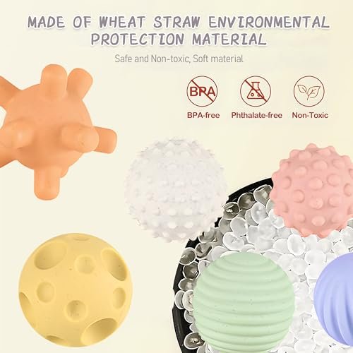 Sensory Balls for Babies,Ball for Toddlers 1-3, Soft & Textured Montessori Baby Toys 6 to 12 Months,Wheat Straw Soft Montessori Toys for Babies