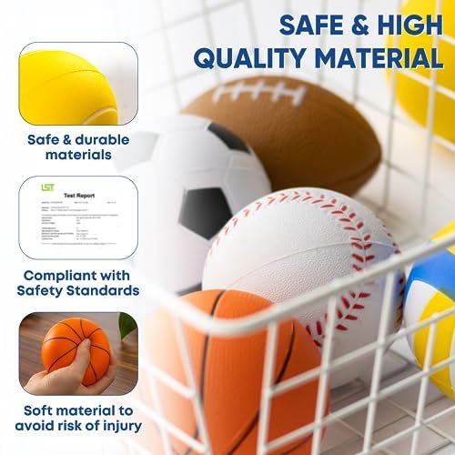 Set Of 6 Mini Sports Foam Balls for Kids, Toddler Ball Toys, Foam Football, Toddler Football, Indoor Baby Soccer, Kids Mini Basketball, Soft Baseball, Volleyball, Small Playground Balls, Baby Ball Toy