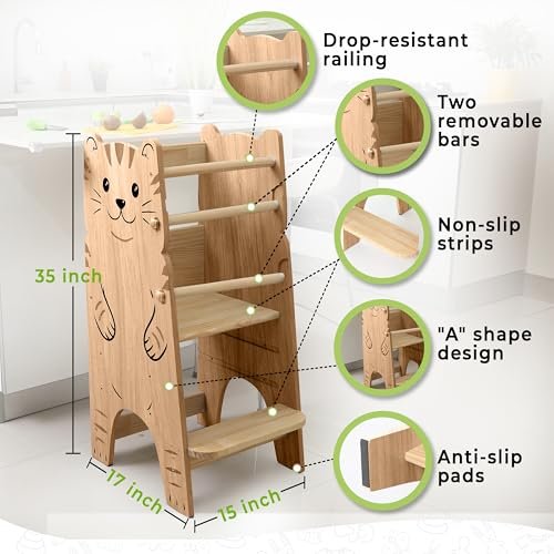 Shandra Kids Kitchen Step Stool for Toddlers, Toddler Tower Adjustable Stool - Montessori Toddler Stool