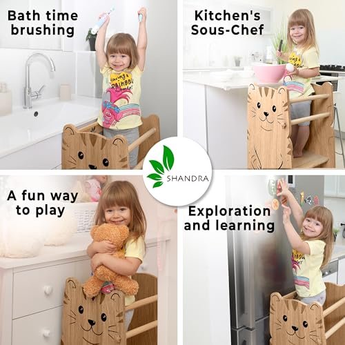 Shandra Kids Kitchen Step Stool for Toddlers, Toddler Tower Adjustable Stool - Montessori Toddler Stool