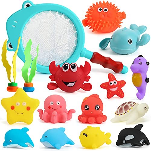 Shindel 16 PCS Baby Bath Toys, Floating Pool Toys for Kids Toddler Boys Girls