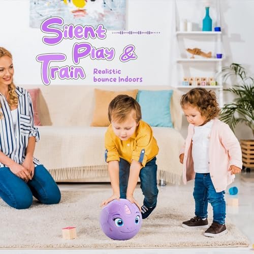 Silent Indoor Soccer Balls for Toddlers 1-3, Inflatable Soft Plush Baby Toddler Soccer Ball Toys Gifts for Kid 3-5 Year Old Girl Boy First Birthday Gift (Unicorn, Pump Include)