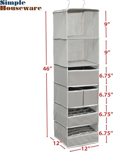 Simple Houseware 6 Shelf Hanging Closet Organizer with 5 Drawers Storage, Gray