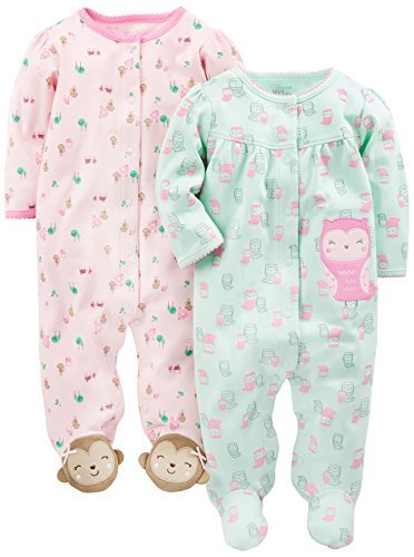 Simple Joys by Carter's Baby Girls' 2-Pack Cotton Snap Footed Sleep and Play