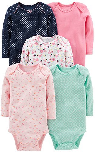 Simple Joys by Carter's Baby Girls' Long-Sleeve Bodysuit, Pack of 5