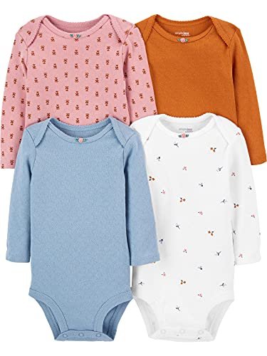 Simple Joys by Carter's Baby Girls' Pointelle Long-Sleeve Bodysuits, Pack of 4