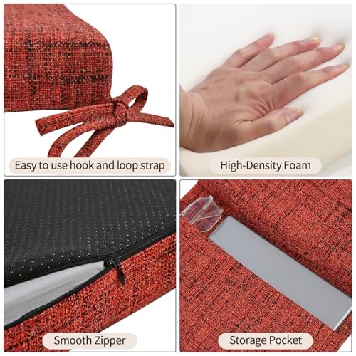 SINOSSO Glider Rocker Cushion Set (5 Pcs), Soft Blended Fabric High-Density Support Foam Seat Cushions with Ties, Fits Rocking Chair/Nursery Glider & Ottoman, Red