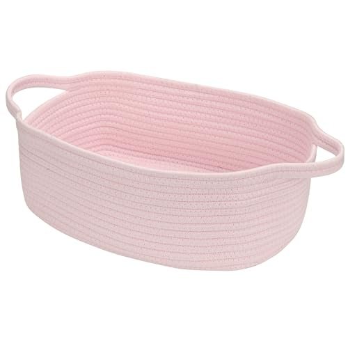 Small Woven Cotton Rope Basket Cute Baby Gift Baskets Empty Decorative Storage for Organizing Shelves Closet Baby Nursery Basket Bin Toy Storage Basket Organizer 13.7"x10.2"x5" Pink Easter