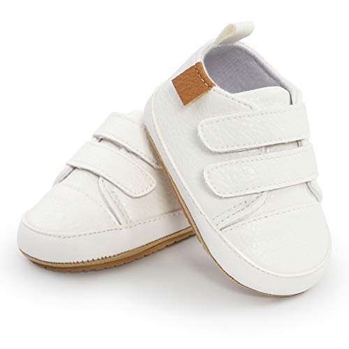 SOFMUO Baby Boys Girls High Top Ankle PU Leather Sneakers Soft Rubber Sole Infant Moccasins Newborn Oxford Loafers Anti-Slip Toddler Wedding Uniform Dress Shoes
