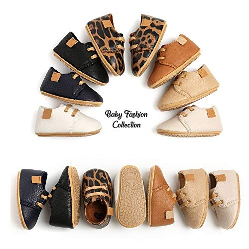 SOFMUO Baby Boys Girls Lace Up Leather Sneakers Soft Rubber Sole Infant Moccasins Newborn Oxford Loafers Anti-Slip Toddler Wedding Uniform Dress Shoes