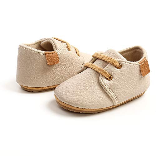 SOFMUO Baby Boys Girls Lace Up Leather Sneakers Soft Rubber Sole Infant Moccasins Newborn Oxford Loafers Anti-Slip Toddler Wedding Uniform Dress Shoes