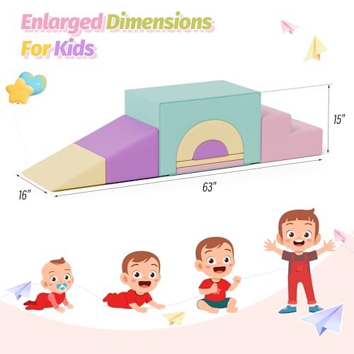 ‌Soft Climbing Toys for Toddlers, 7-Piece Baby Soft Foam Climbing Blocks, PU Leather Gym Climb and Crawl Activity Play Set, Indoor Climbing Toys for Kids and Children, Pink