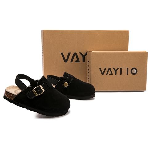 Soft Suede Kids Clogs for Toddlers - Adjustable Buckle Slip-On Mules for Boys & Girls, Featuring Cork Footbeds & Leather Details, Stylish & Comfortable Potato Shoes