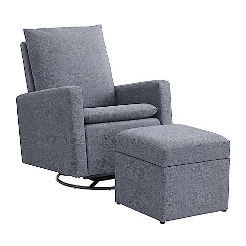 Soho Baby Everlee Upholstered Glider and Ottoman Set, Charcoal