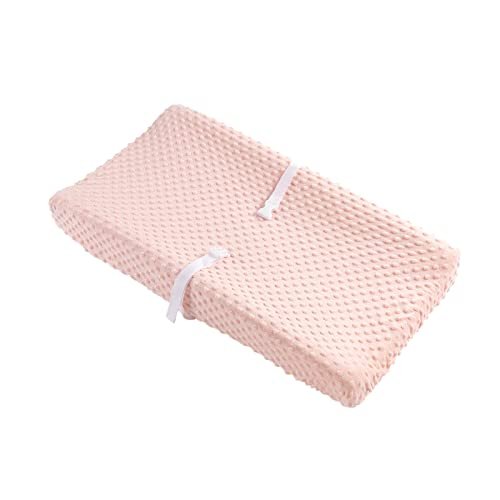 Solid Changing Table Pad Cover Cradle Sheet, Fits 32"/34''x16 Contoured Diaper Changing Pad, Ultra Soft Cozy Dots Plush Changing Table Covers, Breathable Wipeable Removable (Light Pink)