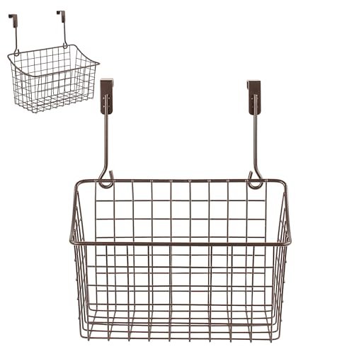 Spectrum Hanging Baskets for Organizing (Medium, Bronze) - Grid Over the Cabinet Wire Basket for Kitchen or Bathroom - Door Hanging Storage Organizer for Cleaning Supplies, Washcloths, & Hand Towels