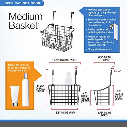 Spectrum Hanging Baskets for Organizing (Medium, Bronze) - Grid Over the Cabinet Wire Basket for Kitchen or Bathroom - Door Hanging Storage Organizer for Cleaning Supplies, Washcloths, & Hand Towels
