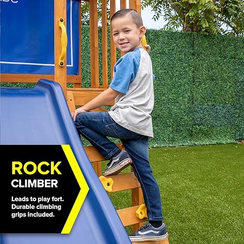 Sportspower Augusta Wooden Swing Set with Heavy Duty A-Frame & 6ft Double Wall Slide, Bonus Anchor Kit Included