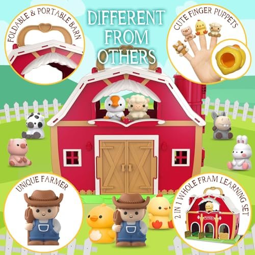 SpringFlower Toddler Toys for 1 2 3 Years Old Boys and Girls, Big Barn Toy with Farm Animal,Educational Montessori Toys, Farm Pretend Playset Toy, Christmas Birthday Gift for Toddler Baby Boys Girls