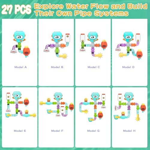 STEM Bath Toys for Kids 3-8 Years | 27 PCS DIY Assembly Water Pipe Building Kit | | Mold-Free Toddler Bathtub Wall Toys | Educational Engineering Learning Gift