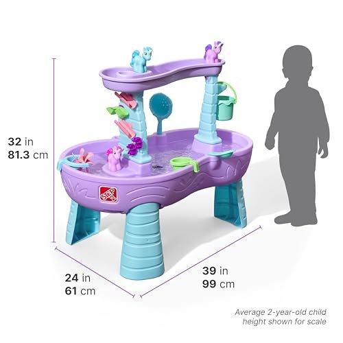 Step2 Rain Showers and Unicorns Water Table, Kids Water and Sand Activity Sensory Playset, Summer Outdoor Toys, 13 Piece Water Toy Accessories, for Toddlers 1.5+ Years Old, Blue & Purple