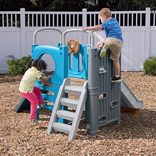 Step2 Scout & Slide Climber, Kids Outdoor Playset, Backyard Playground Set, Slide, Climbing Wall, Tunnel, Outside Vintage Style Jungle Gym, for Toddlers 2-6 Years Old